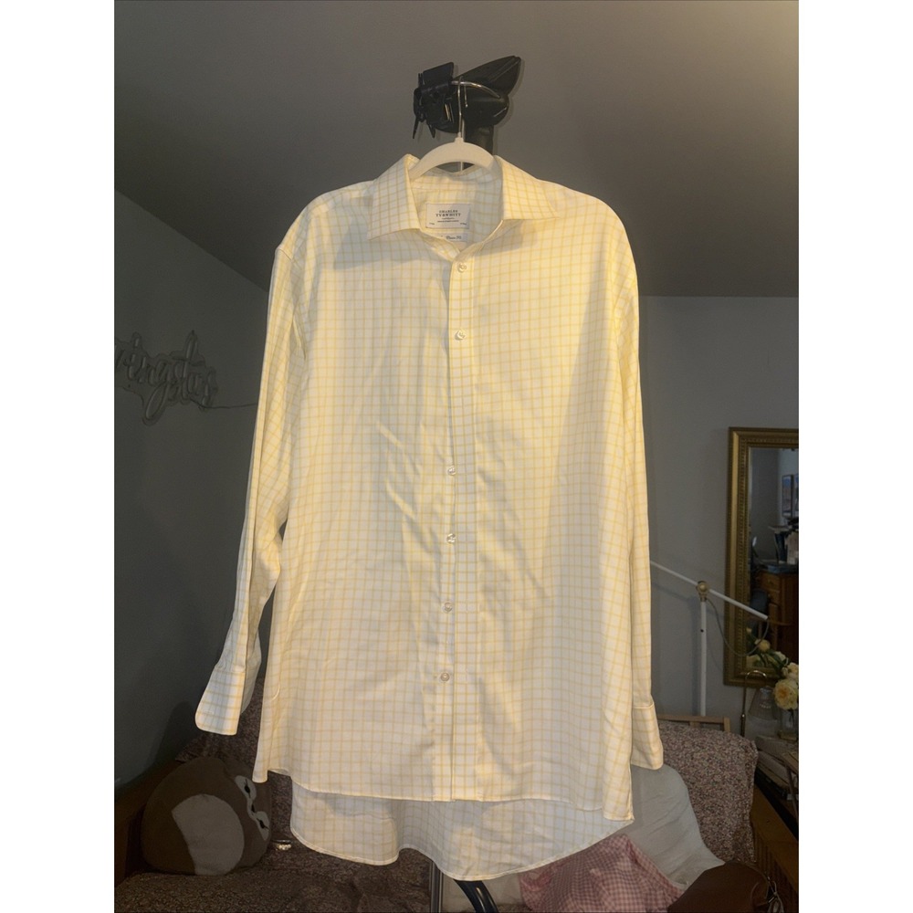 Charles Tyrwhitt Men's Dress Shirt 17- 43 Long‎ Sleeves Yellow White Check